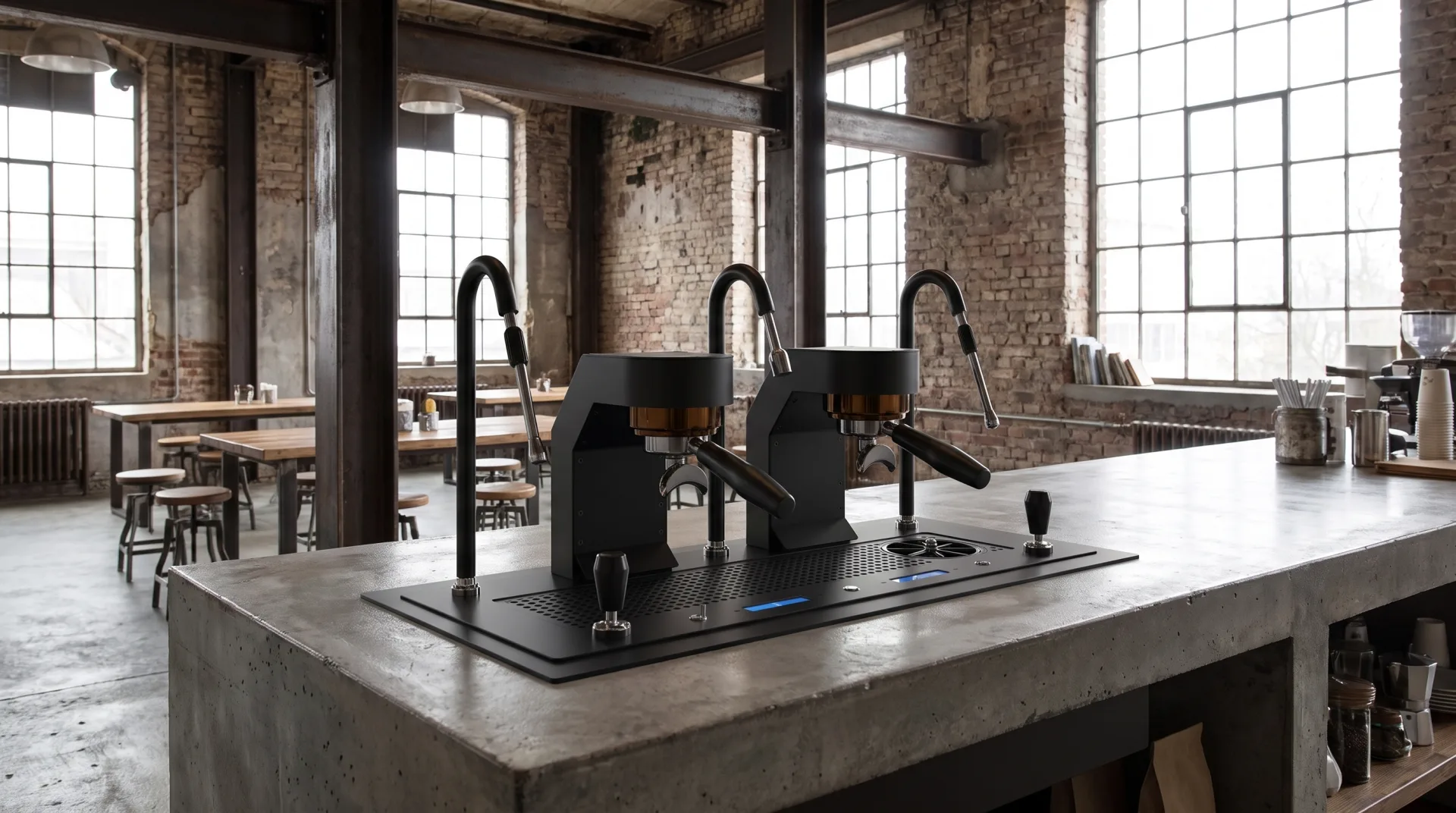 Aesperto Due in a cast concrete counter, industrial loft