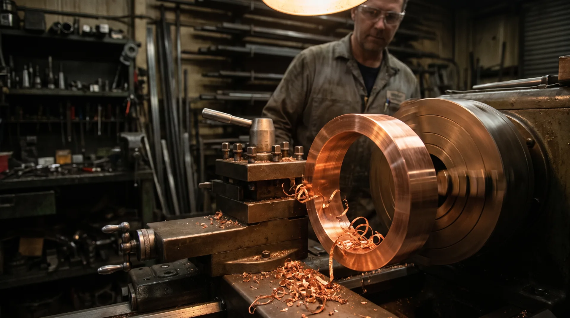 Turning the copper group ring on the lathe
