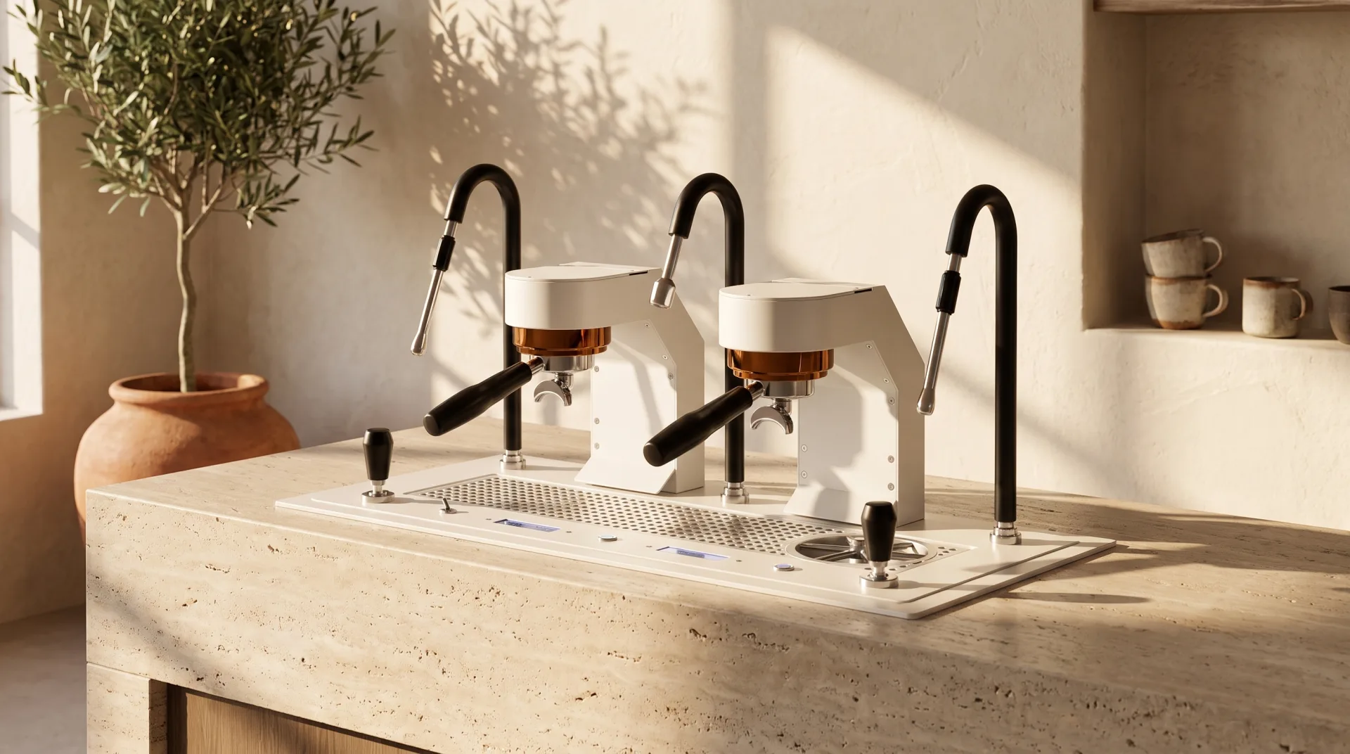 Aesperto Due in Bianco set in a travertine counter