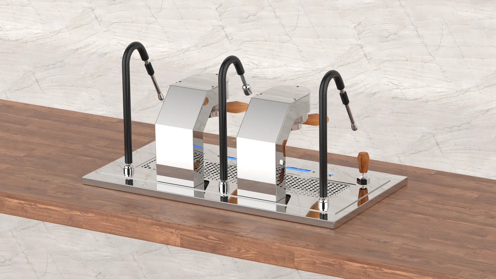 Aesperto Due in polished steel in a walnut counter
